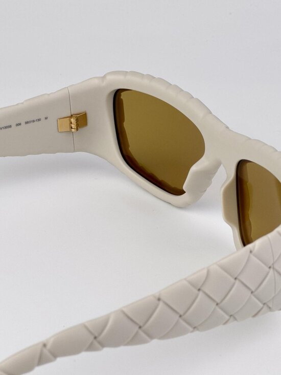 Bottega Veneta Unisex Sunglasses Chalk White Brown Pattern Rectangle BV1303S 006 main image 12